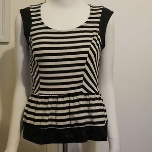 Monteau black/cream stripe peplum top size medium